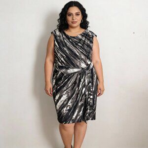 ELOQUII | Black and White Swirl Sleeveless Midi Dress Sz 24W